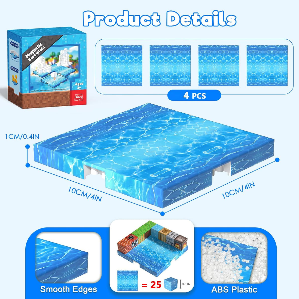 GraceDuck 300 PCS Magnetic Blocks, Magnetic Building Blocks - Blue - 4pcs - image 3