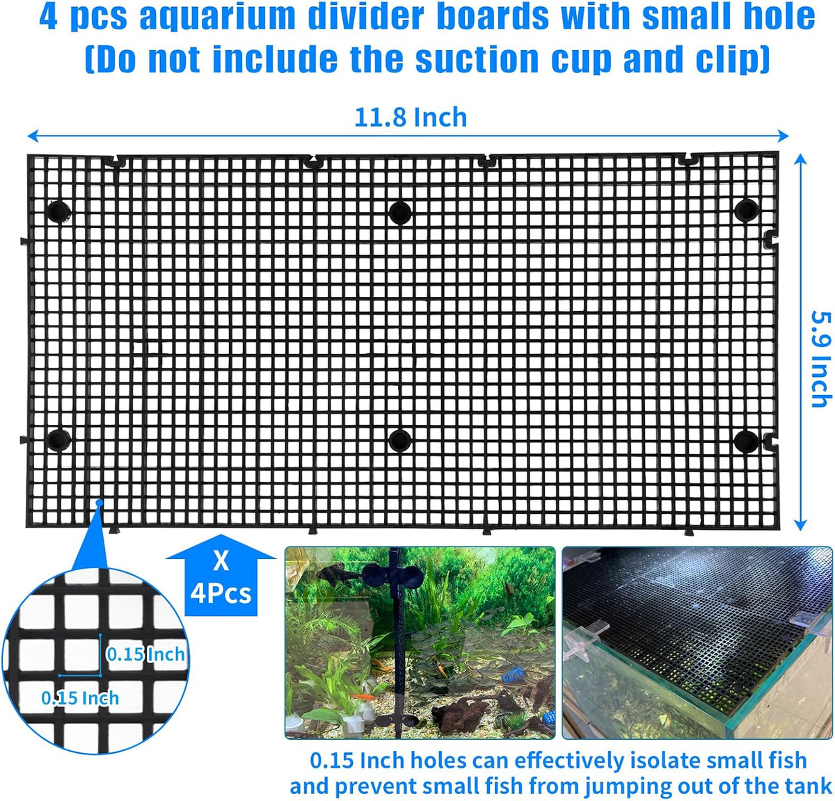 Adjustable Platic Grip Panel Aquarium Fish Tank Divider Filter Bottom - 4pcs 11.8X5.9 Inch with 0.15 Inch hole / Black - image 2