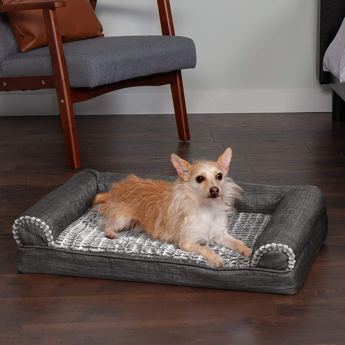 Furhaven Orthopedic Dog Bed for Large Dogs w/ Removable Bolsters - Medium / Charcoal - image 3