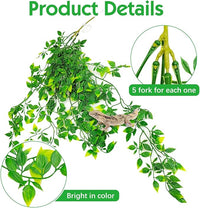 Hamiledyi Reptile Plants, 4 Pack Fake Amphibian Plants, Artificial Leaves Habitat Decorations with Suction Cup for Bearded Dragon Lizard Geckos Chameleon