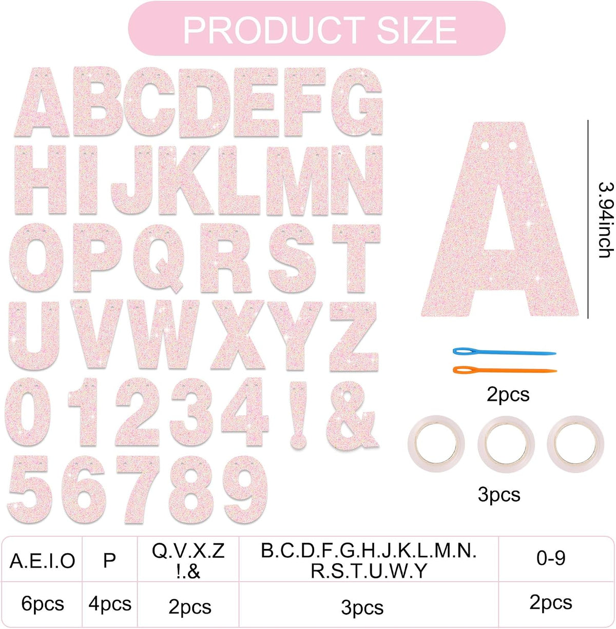 BEISHIDA 116 PCS A-Z DIY Letter Custom Banner Birthday Party Decor – Fun for Kids & Family - Glitter Light Pink - image 3