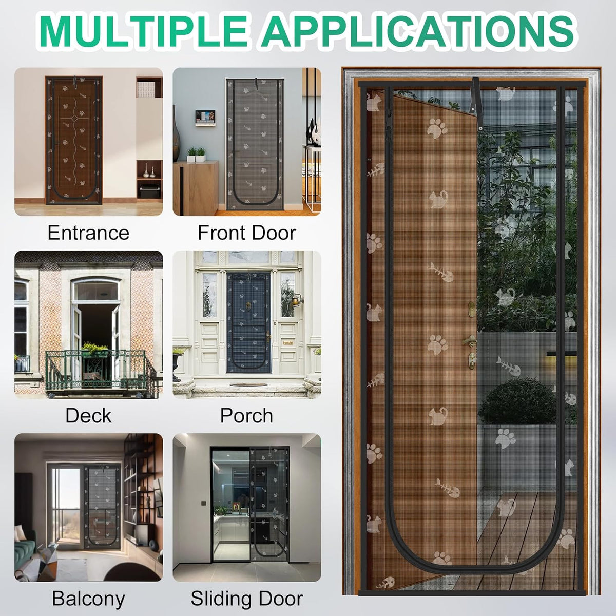 Reinforced Cat Screen Door, Fits Door Size 32" x 80" - Black / 35'' W x 83'' H - image 3