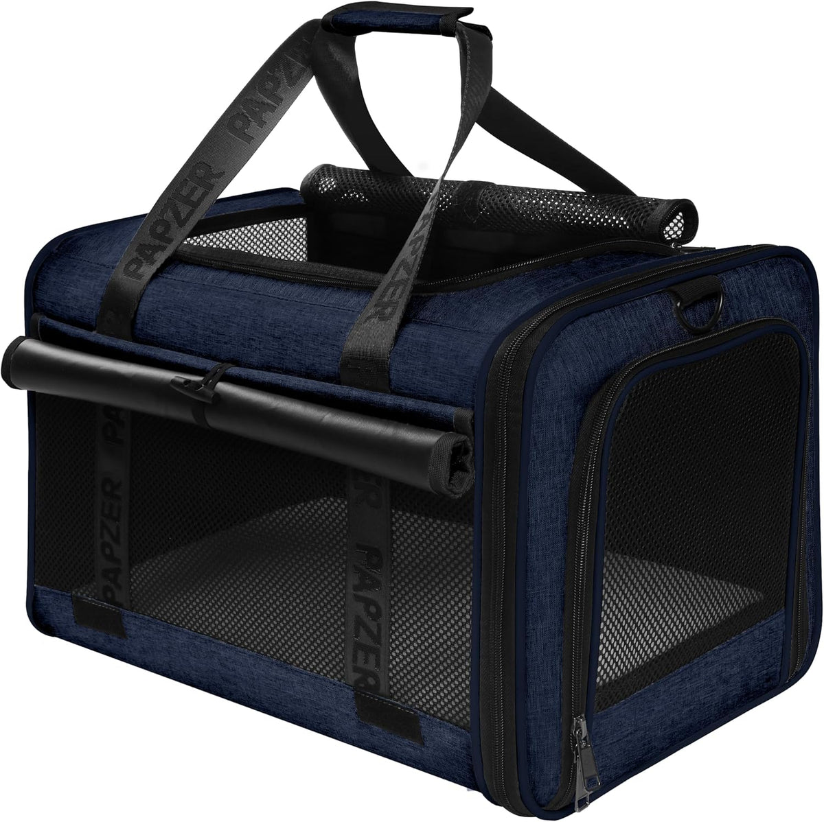 Cat Carrier for Travel, Soft-Sided, Top Loading, Privacy Curtain - Navy / 18.0"L x 11.0"W x 11.0"H