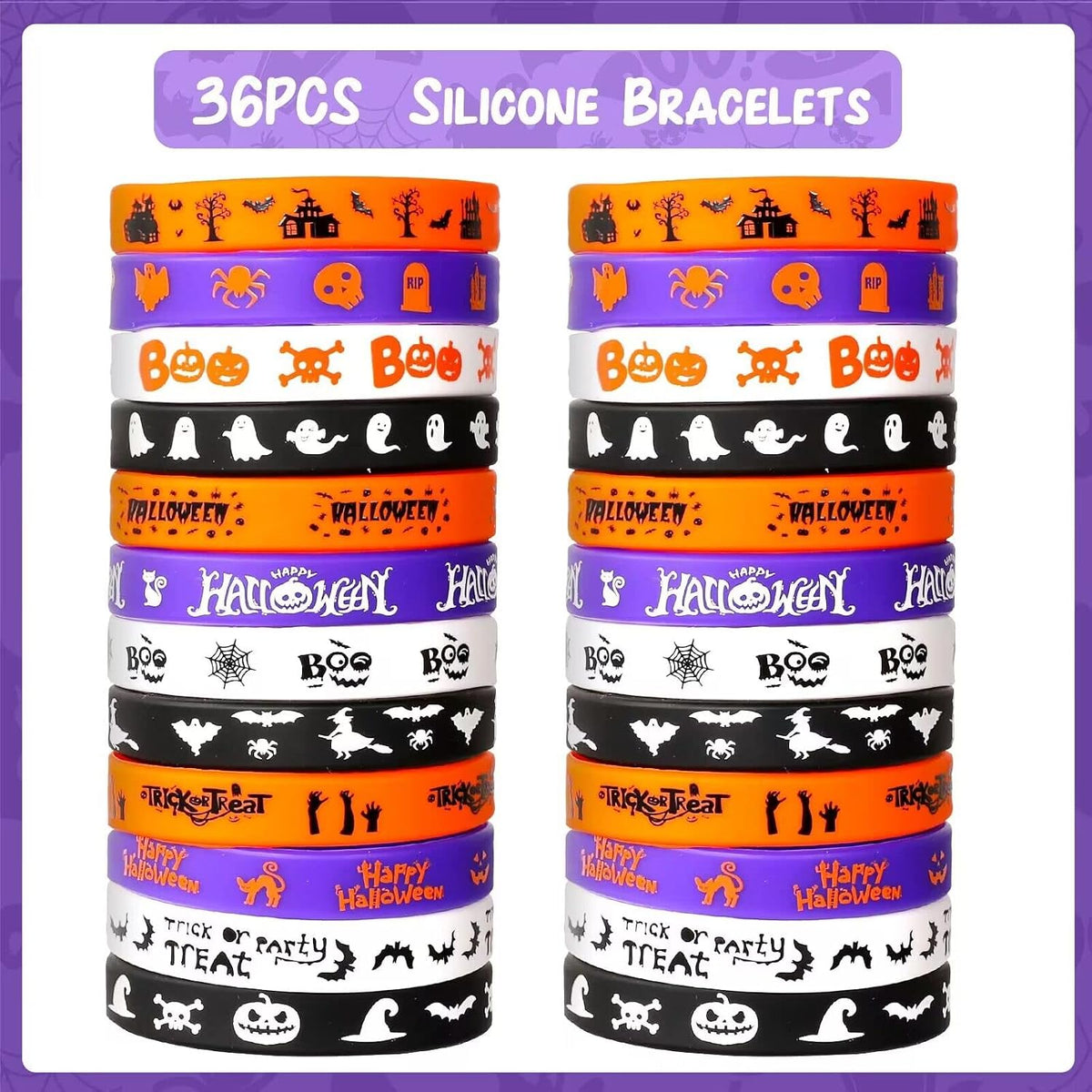 MGparty Halloween party favors, 72 slap bracelets and rubber wristbands with spooky designs - view 4