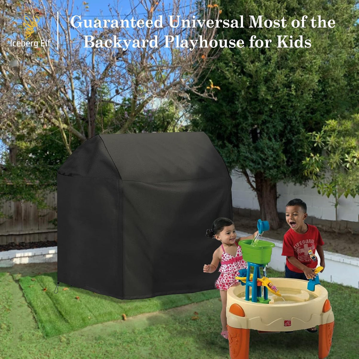 Iceberg Elf black waterproof outdoor playhouse cover with drawstring hem - view 16