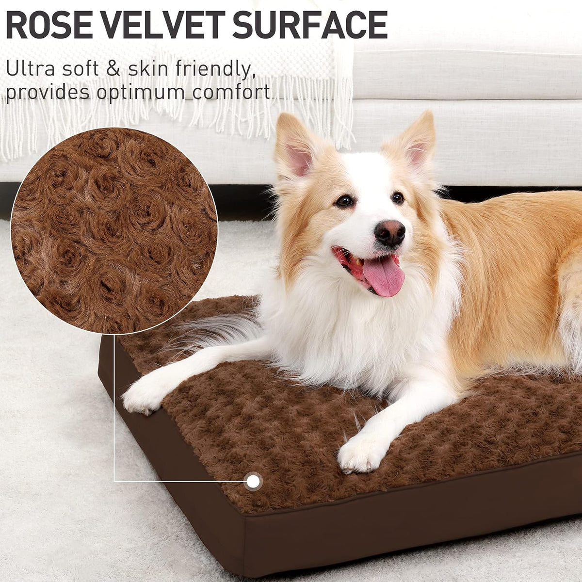 KSIIA Washable Dog Bed for Crate Waterproof for Medium Dogs - Brown / 35.0"L x 22.0"W x 3.0"Th - image 2