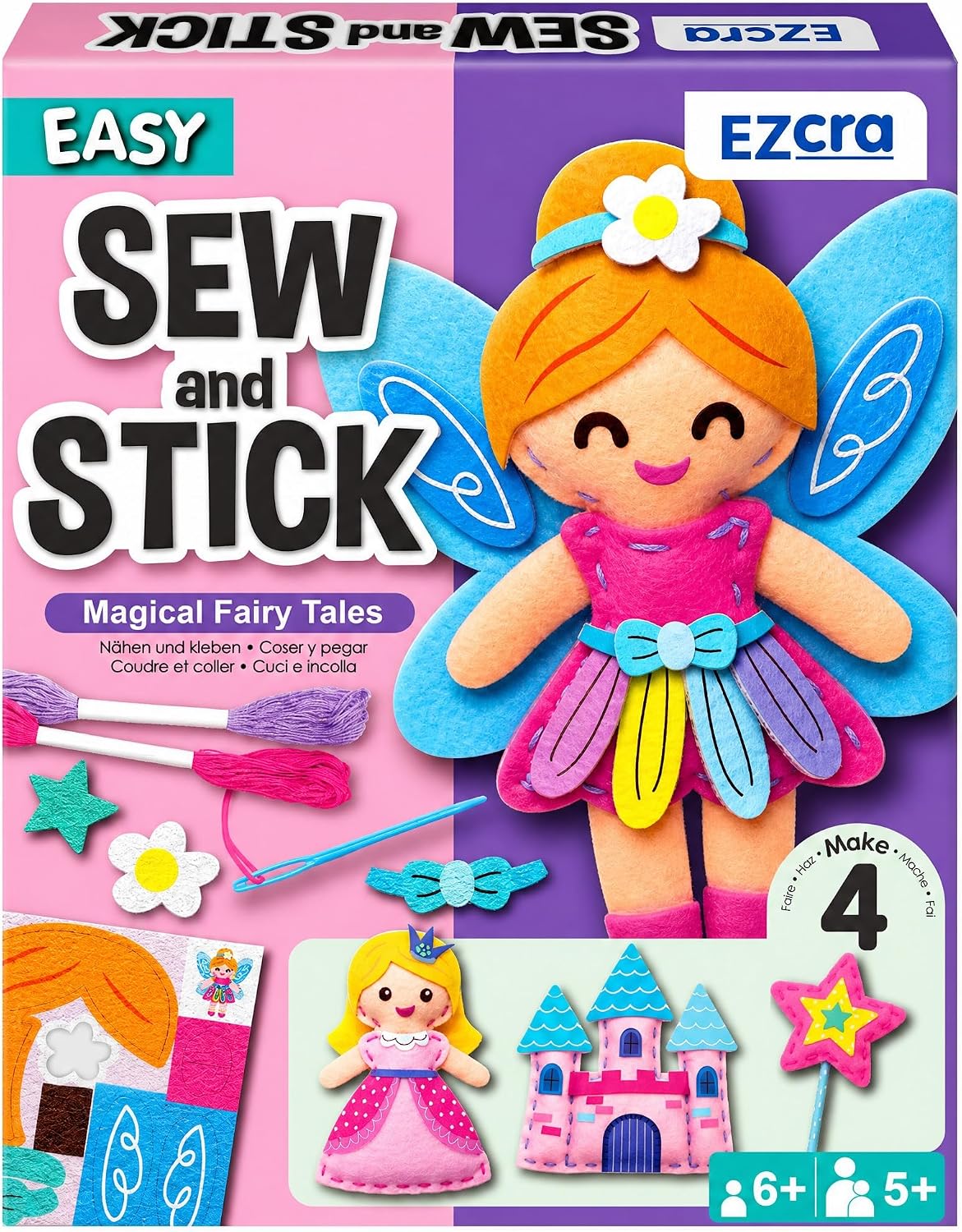 EZCRA Unicorn Sewing Kit for Kids Ages 4-8, 4 Beginner Projects - Princess 4-in-1