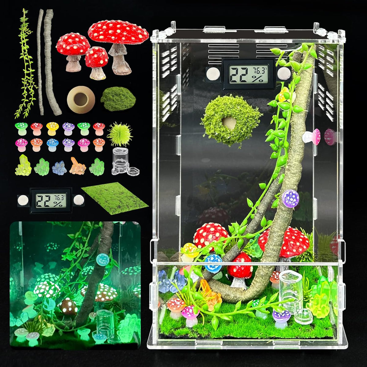 Jumping Spider Enclosure, DIY Insects Habitat - Luminous mushrooms