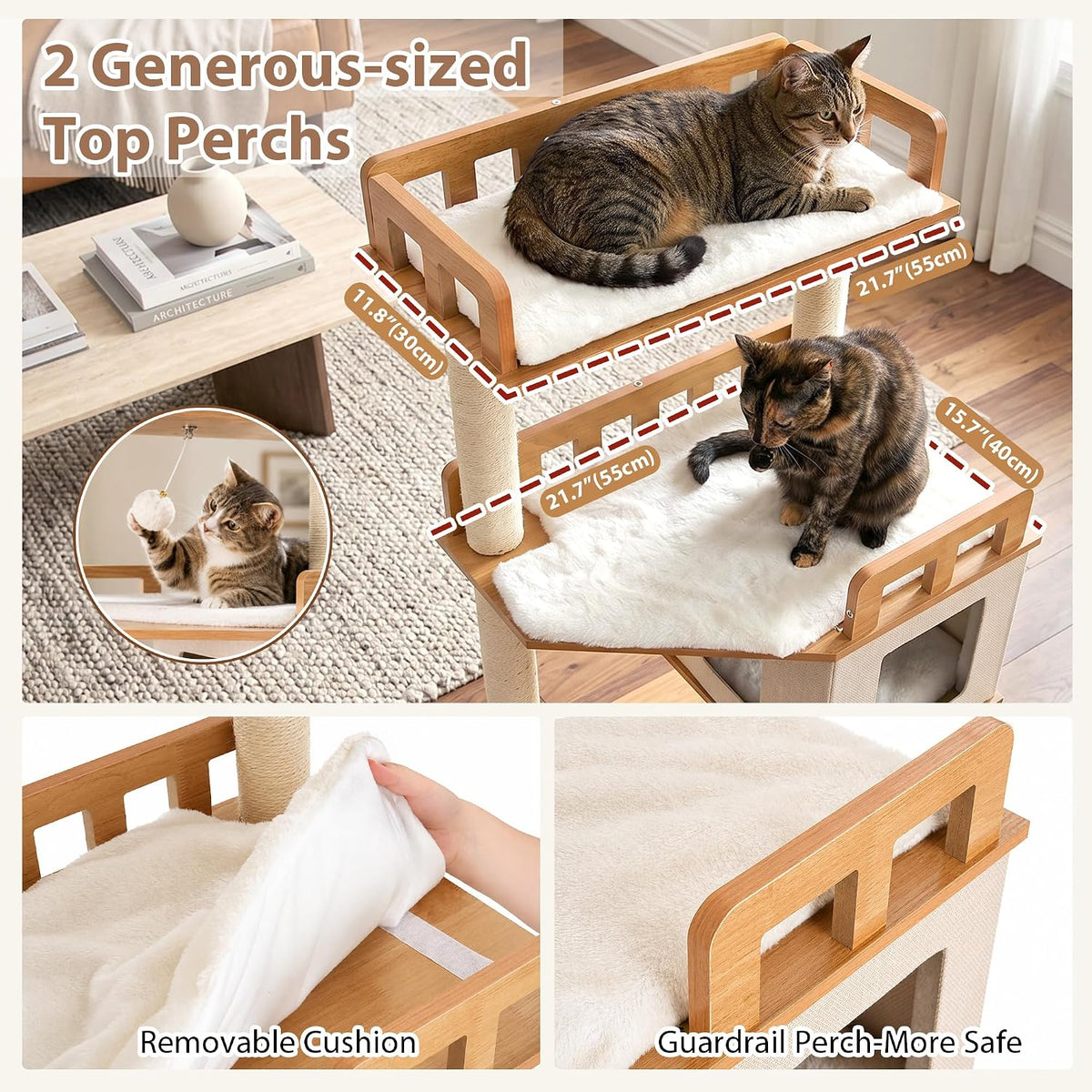 Modern Cat Tree, 76'' Tall Cat Tower, 3 Big Platform GCT103WB - Earth Brown / 75.98 inches - image 2