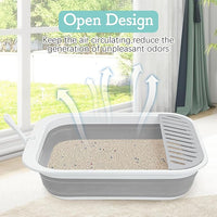 Fhiny Cat Litter Box Portable Shallow Litter Box 17.7"x13.4"x4.9" Foldable Cat Toilet with Scoop Open Kitty Potty Pan with Litter Drop Pedal Easy to Clean Travel Kitten Toilet(Gray)