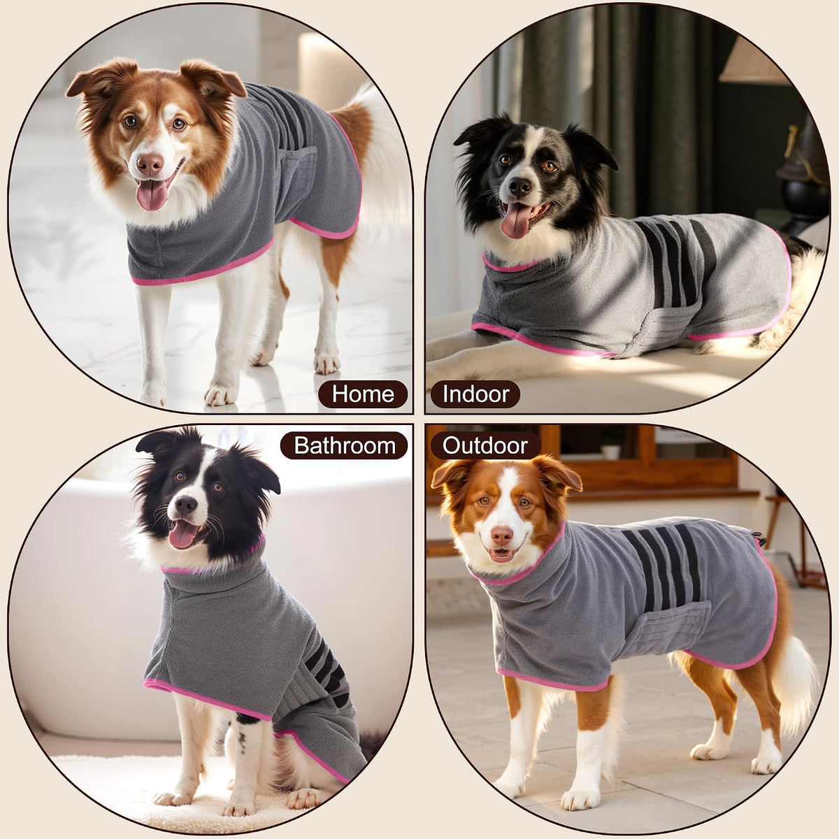 Microfiber Dog Bathrobe, Super Absorbent Dog Drying Coat – Essentials for Dogs - Pink / Small - image 3