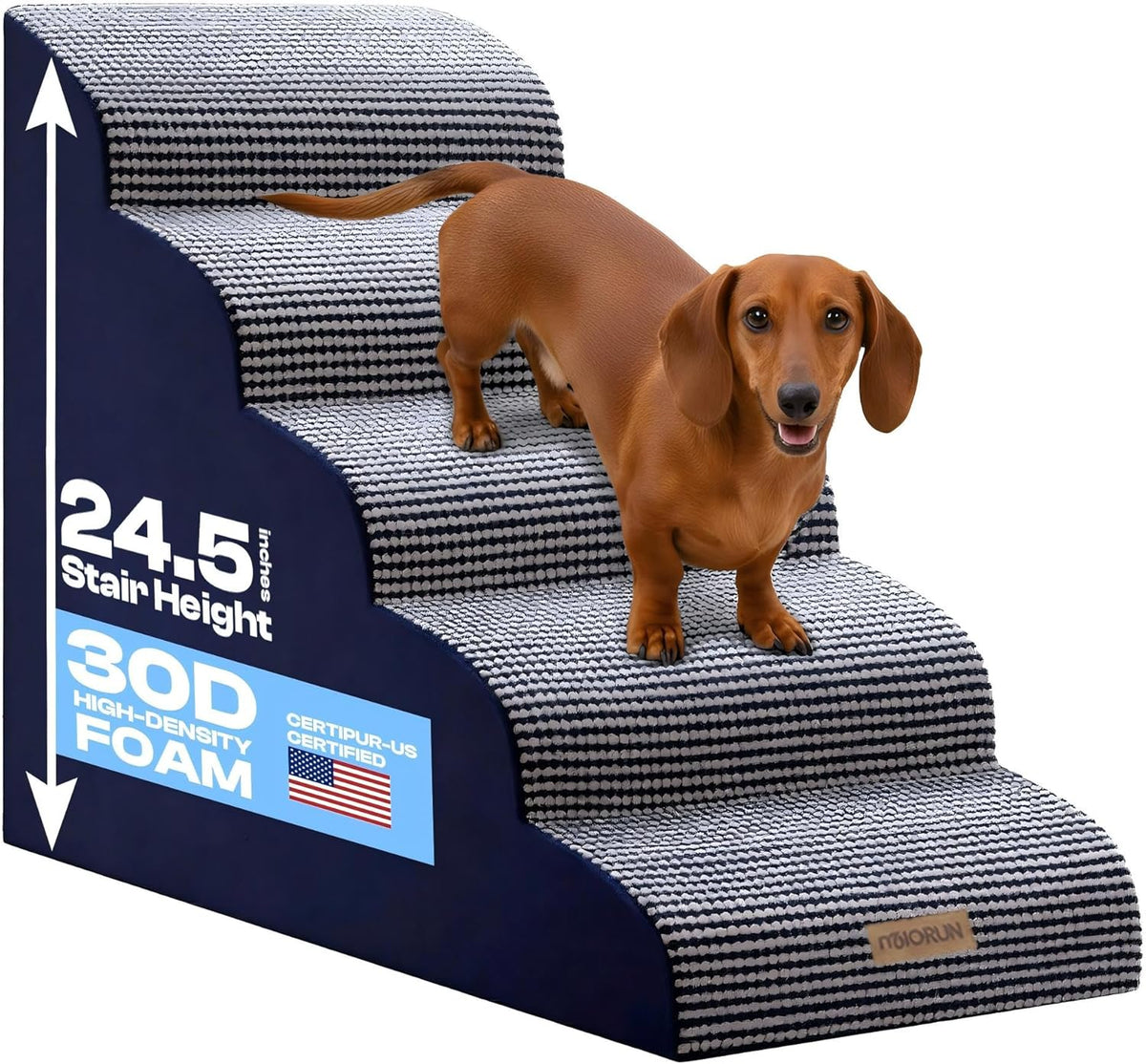 Miorun Dog Stairs for High Beds - White-navy / 5.0 / Stairs 24.5"H