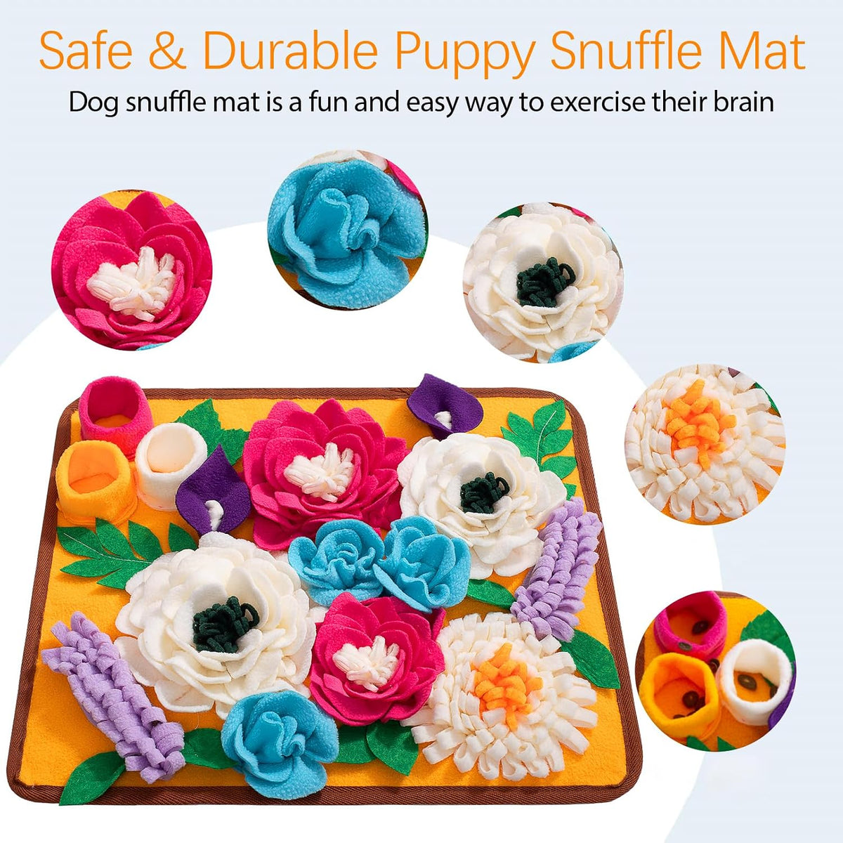 Snuffle Mat for Dogs Pet Treats Feeding Mat for Small/Medium Breed - Orange - image 4