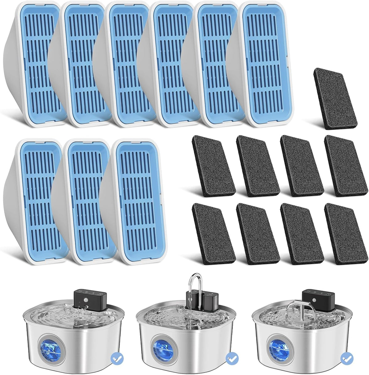 Voluas Replacement Cat Water Fountain Filters - 9 Filters+9 Sponges