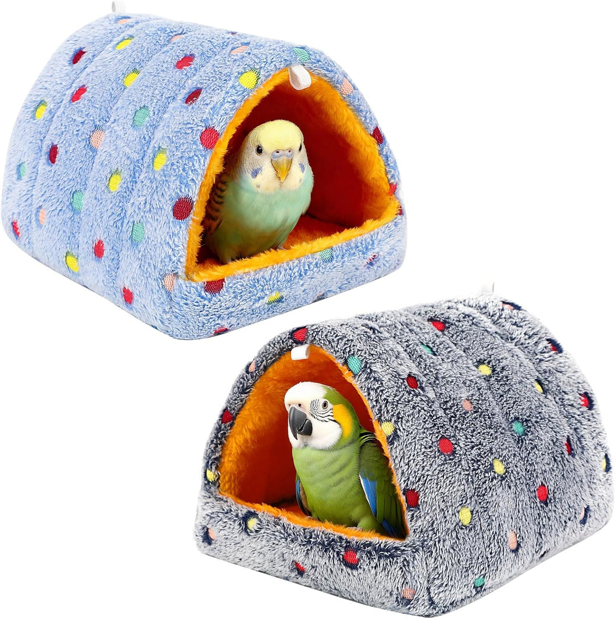 2 Pack Bird Nest House, Hanging Hammock Fluffy Parrots Bird Bed – Essentials for Birds - Blue Gray