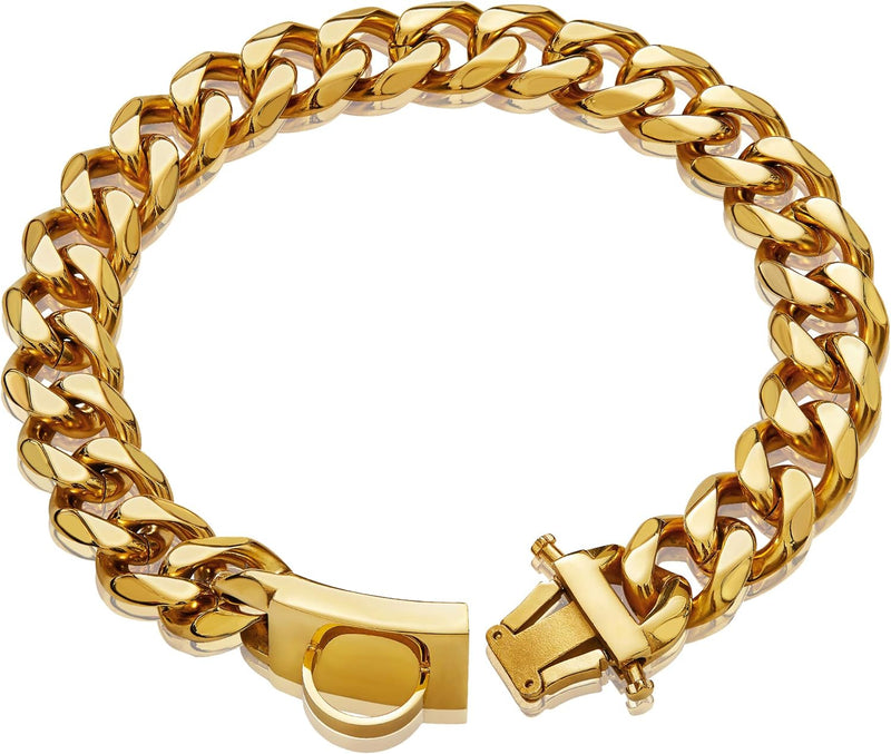 Gold Dog Chain Collar Walking Metal Chain Collar with Design Secure - 24 Inch (Pack of 1)