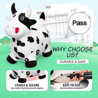 EVERICH TOY Bouncy Horse Cow Toys, Inflatable Bouncing Animal Hopping Toys, Outdoor Indoor Ride on Bouncer, Boys Girls Birthday Gift for 18 Month 2 3 4 5 6 Year Old Kid- Plush Cow Toy