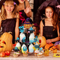 Gyufise black glitter Halloween happy birthday cake topper with half moon, house, pumpkin, ghost and - view 19