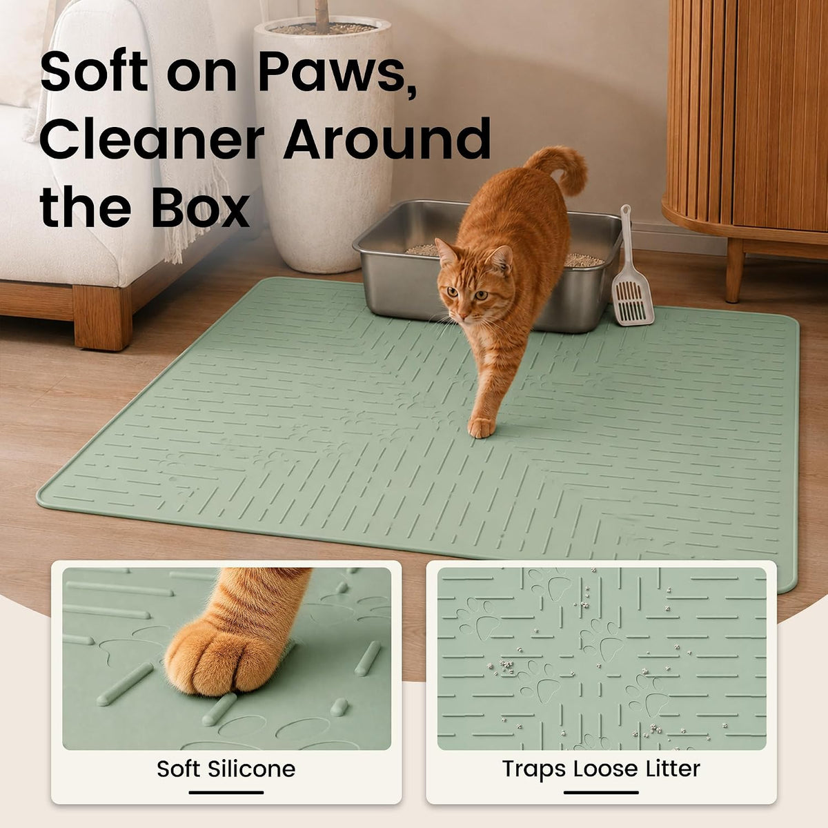 OHMO Large Cat Litter Mat - Sage Green / Large (31.5x23.6") - image 3