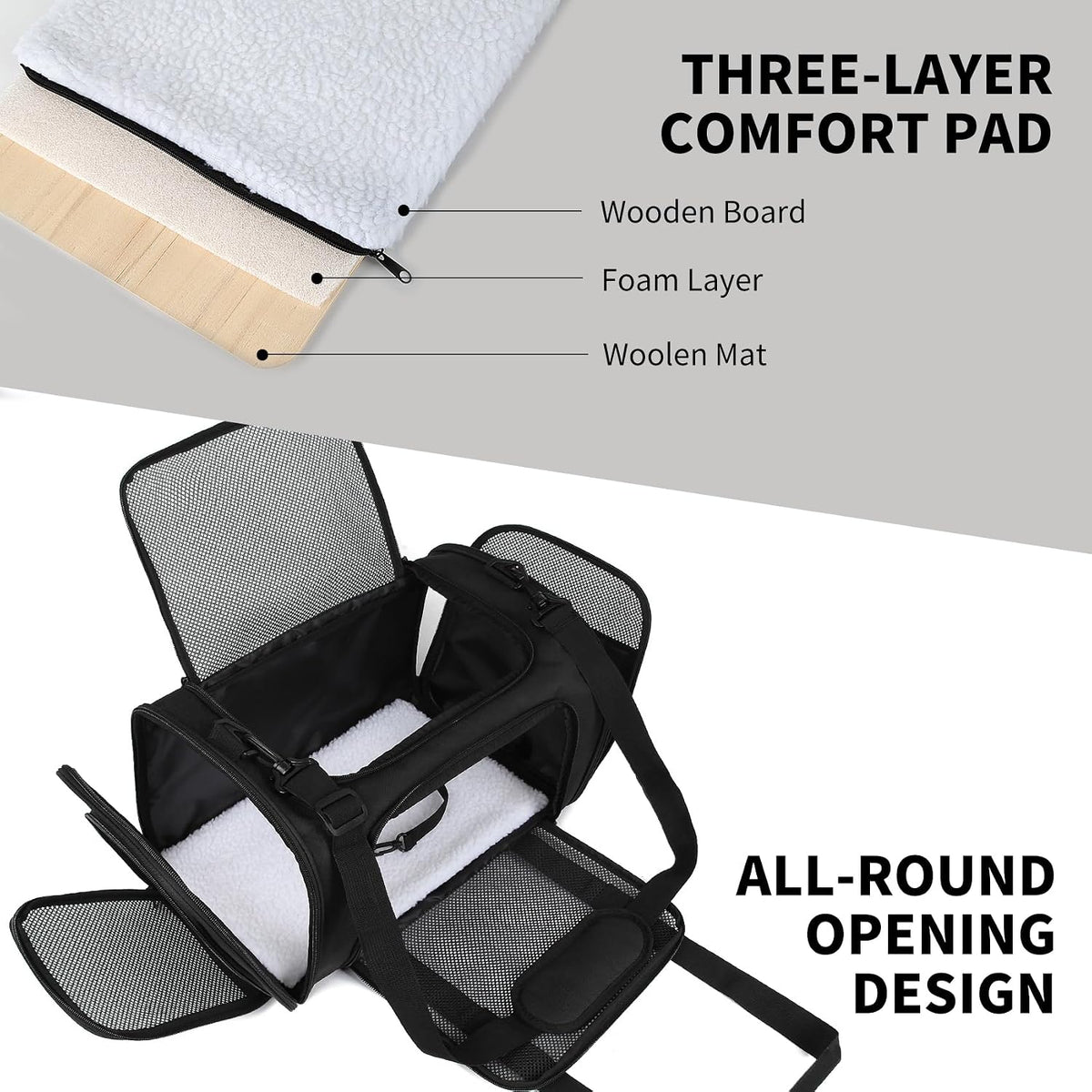 Cat Dog Carriers Soft-Sided - 17.0"L x 11.0"W x 11.0"H / black - image 2