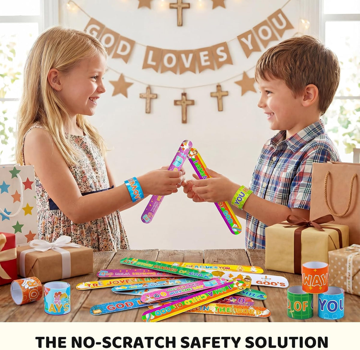 POPLAY 48 pack Christian slap bracelets with Bible verses, crosses and doves - view 8