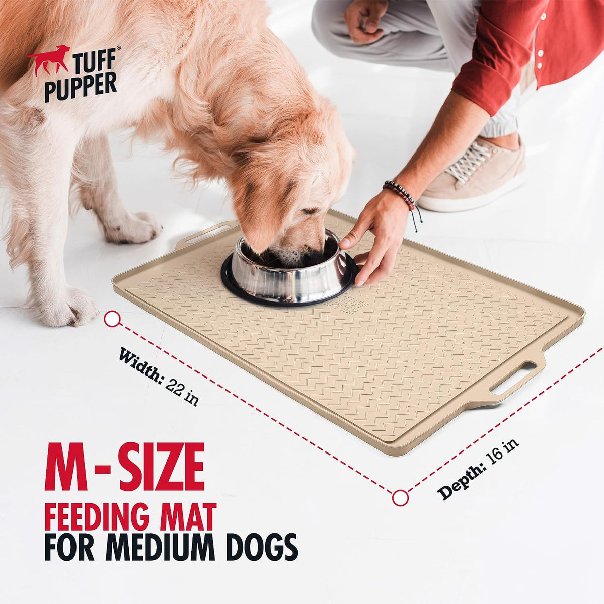 Tuff Pupper 36x24 XXL Dog Feeding Mat for Food and Water - Beige / Medium - 22" x 16" - image 2