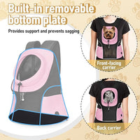 WOYYHO Pet Dog Carrier Backpack Small Dog Front Backpack Ventilated Mesh Dog Travel Back Pack with Safety Belt for Travel Hiking Cycling Outdoor Adventures (Size M: 5-9 lbs, Pink)