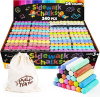 SMALL FISH 240 jumbo washable sidewalk chalk sticks in 24 colors with storage bag