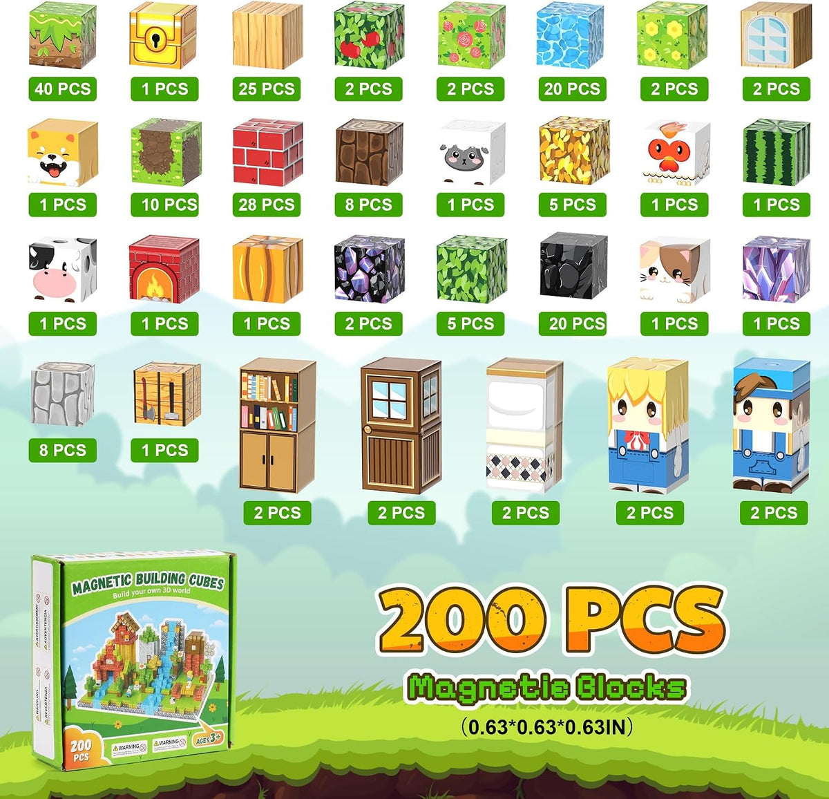 200PCS Magnetic Building Blocks Set - Forest 100PCS 0.78 in Size - image 3