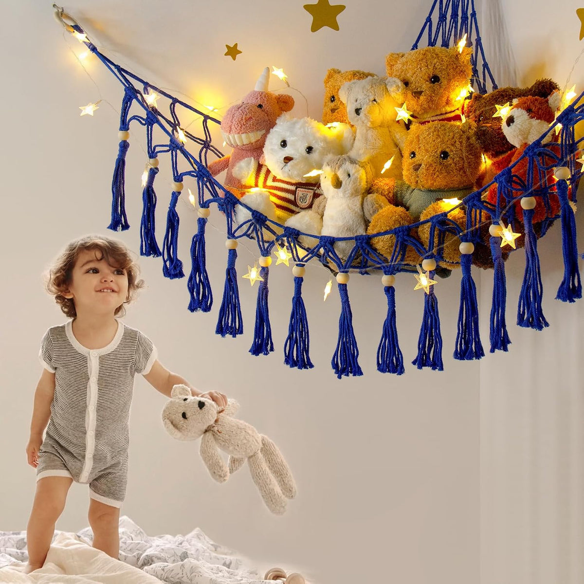 Stuffed Animal Toy Storage Hammock with LED Light - Navy Blue / L (39.5"*39.5"*48") - image 3