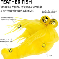 Playology Cat Toy Set | 5-Pack Feather Fish | Interactive Feather Toys for Cats | Stimulating Playtime Fun