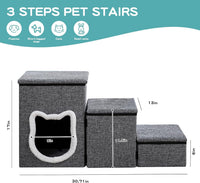 17" H Cat Stairs for Old Cats, Doggie Steps for Small Dogs - Grey / 3-Step - image 4