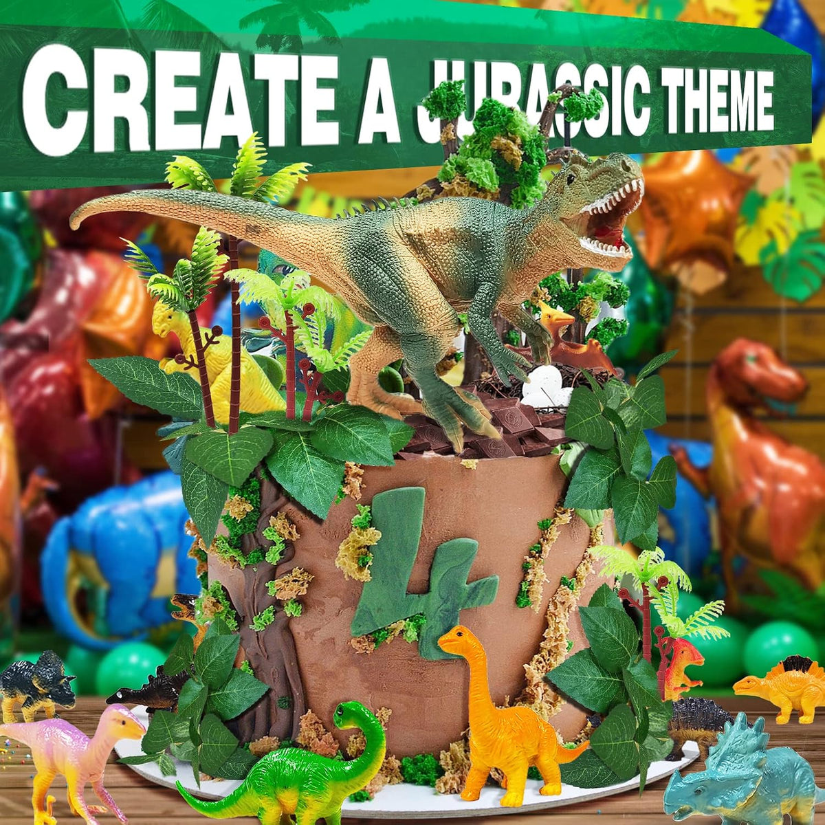 26 PCS Dinosaur Cake Toppers With Dinosaur Eggs Leaves Trees Cake - image 4