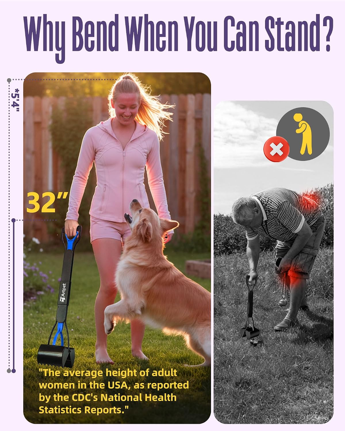 32" Dog Pooper Scooper, Long Handle Scoop for Yard & Grass – Essentials for Dogs - Value 2-Pack - image 2