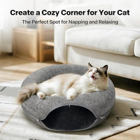 Pawise Peekaboo Cat Cave Donut Tunnel Bed, Cat Tunnel Bed,Bonus Separate Pom-Pom Bell Toy (Not Attached to Cave),Convertible Felt Cats Cave for Indoor Catty(Large)