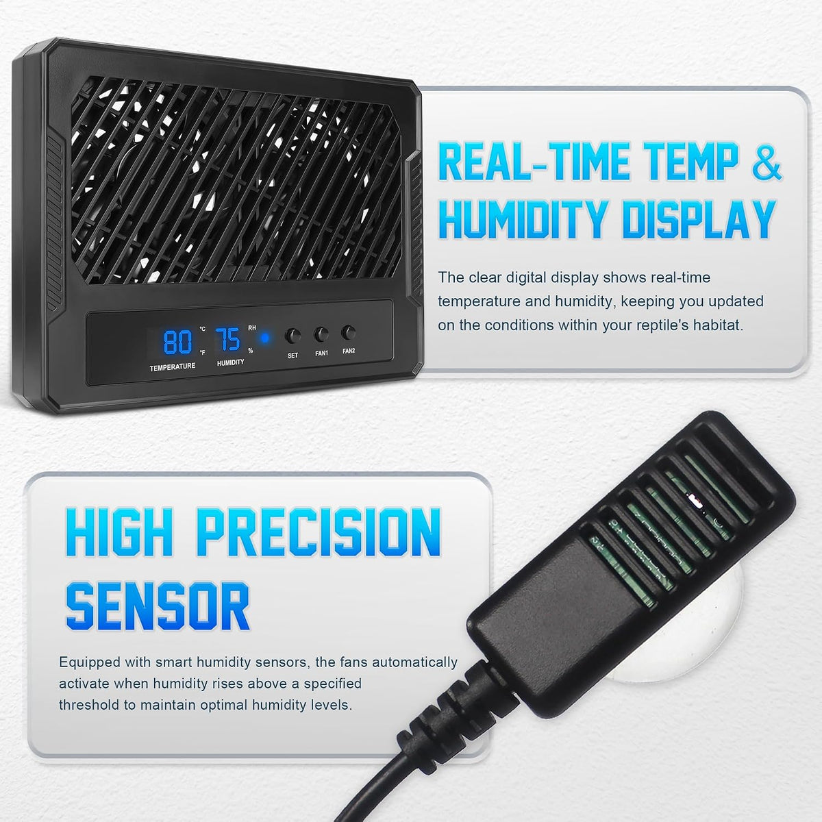 Reptile Ventilation Fan with Humidity Sensor and High-Temp Alarm - Dual fan - image 3
