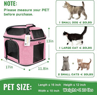 Large Cat Carrier Pet Carrier, Oeko-TEX Certified Soft Side Pet Carrier for Cat, Small Dog, Collapsible Travel Small Dog Carrier, TSA Airline Approved Cat Carrier for Cats 20 lb,Pink