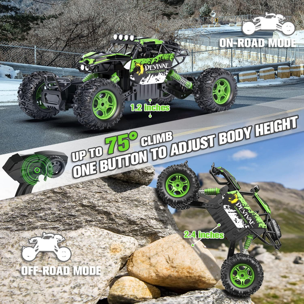 CROBOLL 1:12 Large RC Cars for Boys - Green - image 2