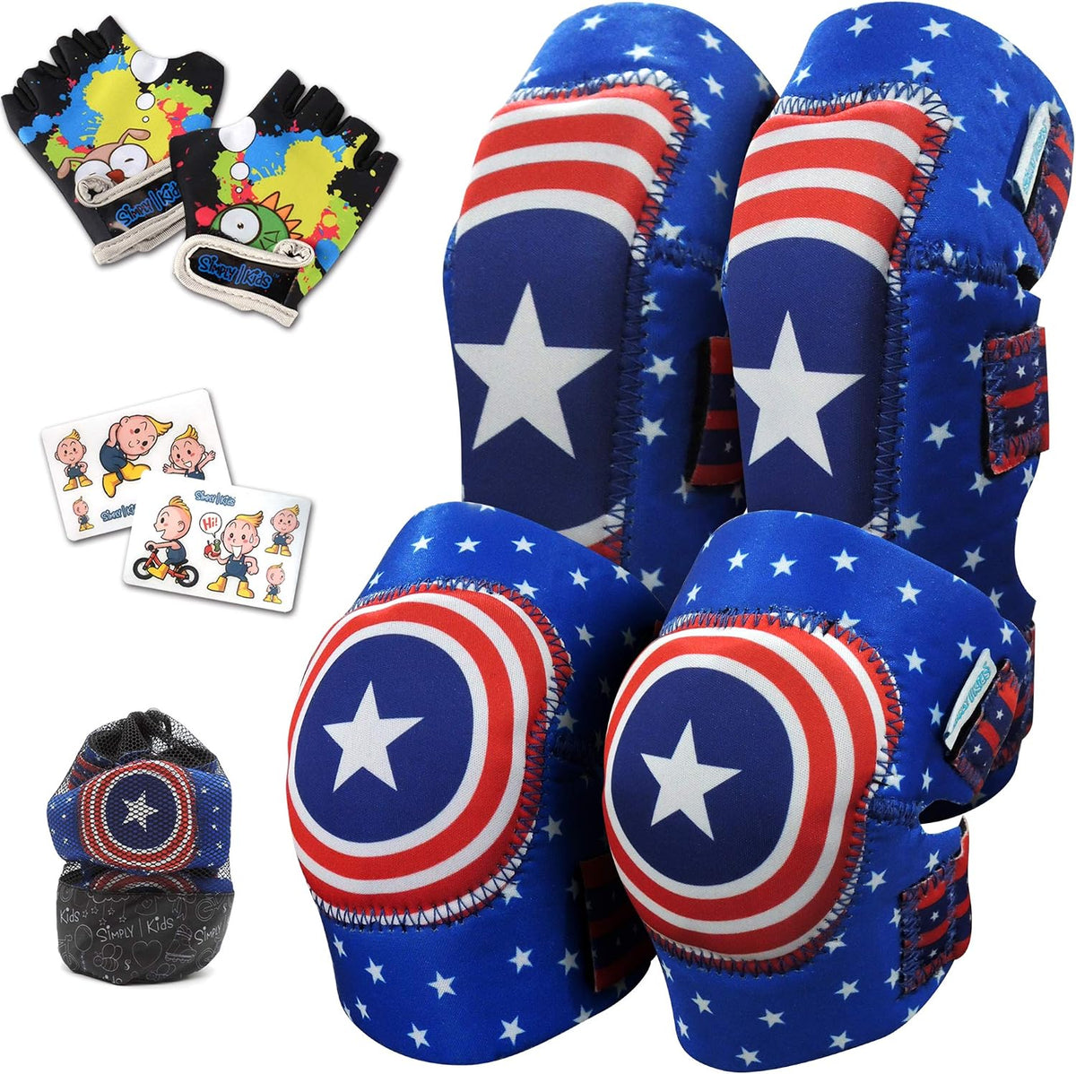 Soft-Style Kids Knee and Elbow Pads with Bike Gloves - Small / Captain USA