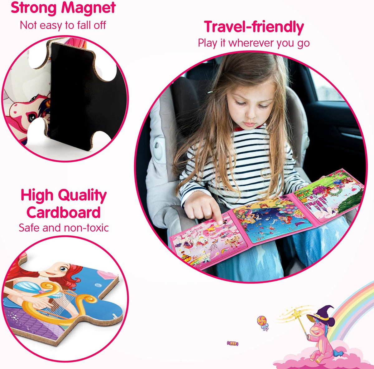 SYNARRY Unicorn Mermaid Princess Magnetic Puzzles for Child 3-5 - Princess Mermaid Unicorn - image 3
