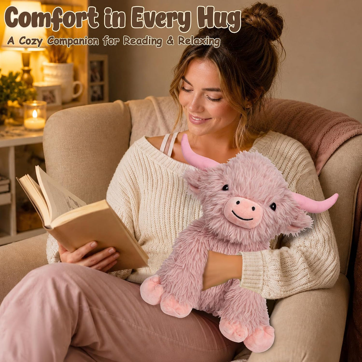 Wepop 5lbs Highland Cow Weighted Stuffed Animals 22in Giant Highland - Highland Cow-pinkz - image 3
