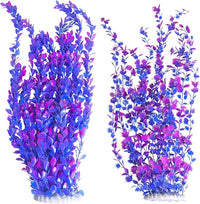 Hamiledyi Aquarium Plastic Plants Aquarium Decor Artificial Fish Tank Plants,Tall Fish Tank Decorations, Extra Large Aquarium Plant 23.6-inch Tall,2PCS（Purple Style A）