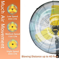 HiCFM 24" Oscillating Wall Fan, 8900 CFM High Velocity Industrial Wall Mounted Heavy Duty Shop Fans with 3 Speed Settings 80° Oscillation for Outdoor Commercial Garage Warehouse workshops Factory