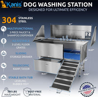 Professional Dog Washing Station 304 Stainless Steel Pets Grooming Tub – Essentials for Dogs - Silver, Right Ramp, 1 Drawer / 61 Inches - image 2