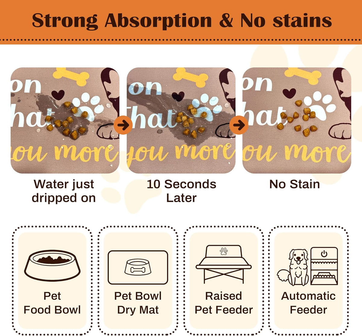 Pet Feeding Mat for Floors Cat Food Mat Waterproof Dog Food Mat - 20"L x 12"W / Brown - image 2