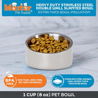 Master Pet Supply Stainless Steel Slanted Dog Cat Food Bowl 24 oz - Bone White / 1 Cup (8 oz) - image 3
