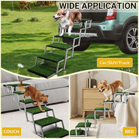 Extra Wide Dog Stairs for Car, Portable Folding Dog Ramps,Doggy Steps for Large Dogs with Non-Slip Grass Rug for Cars, SUV, Trucks, Lightweight Pet Ramp Supports Up to 200 lb, 6 Steps