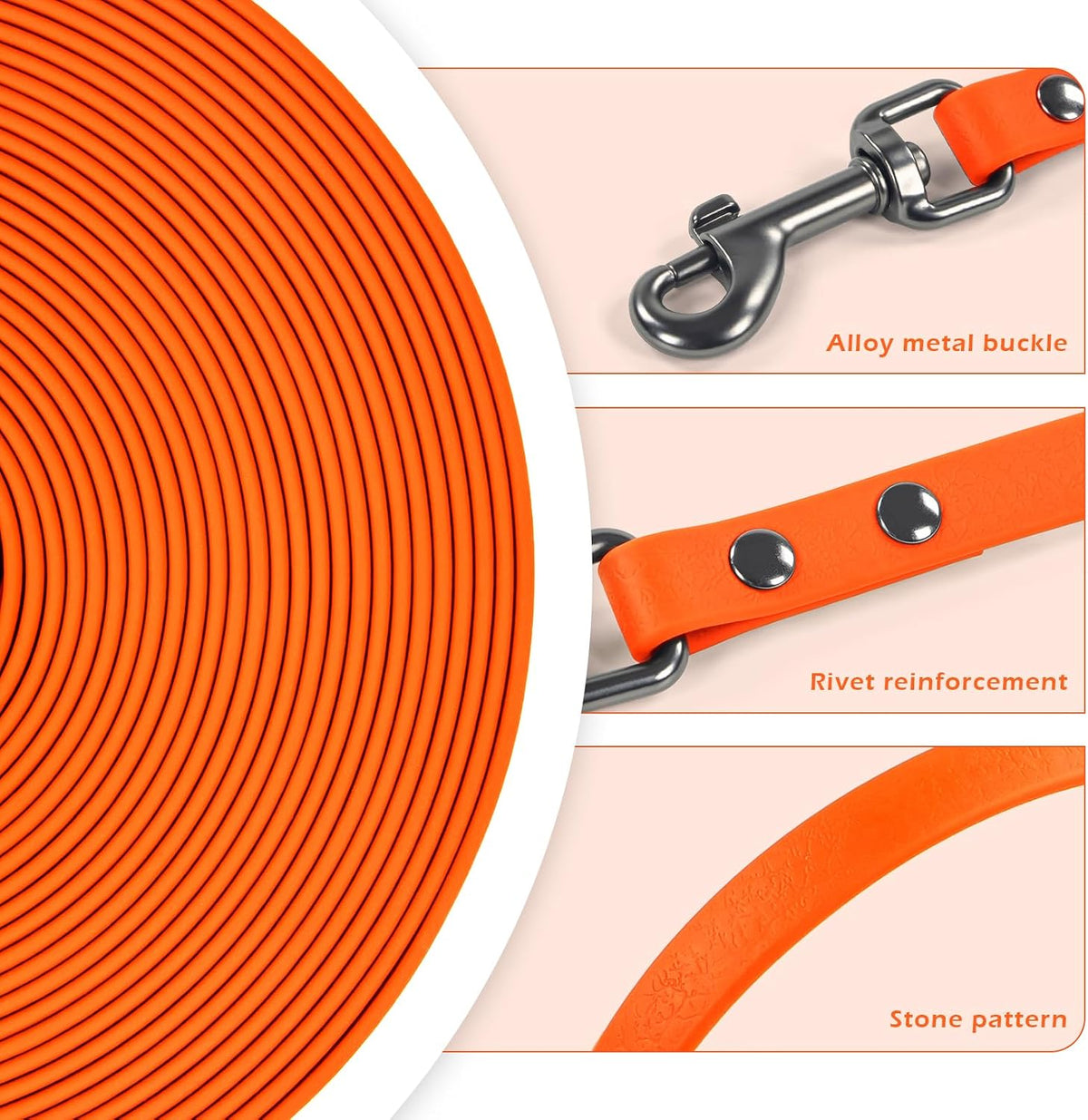 Wolfone Waterproof Dog Leash 10FT Long Line Training Leash for Dogs – Essentials for Dogs - 17ft x 0.52 IN / Orange - image 3