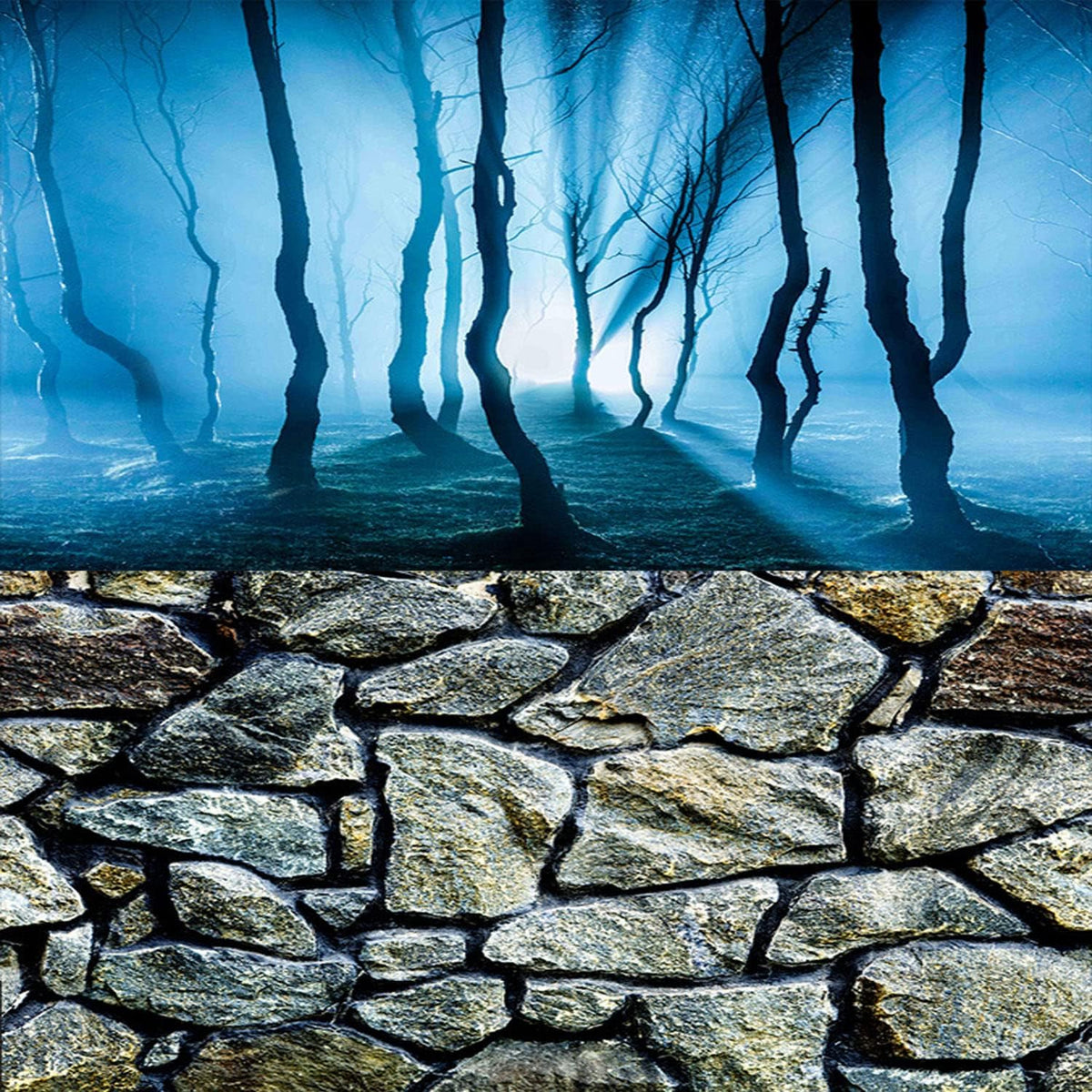 ELEBOX Fish Backgrounds Paper Double Sides 3D Stone & Trees Aquarium - H:15.7"x L:40.2" / N