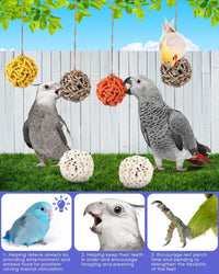 Bissap Bird Chew Toys, Parrot Foraging Shredder Natural Palm Frond Hanging Cage Toy for Conure - Balls - image 4